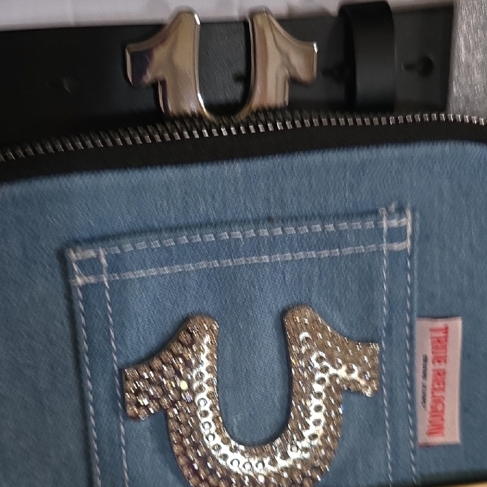 True Religion Denim Belt Bag with Rhinestone Horseshoe - Light Blue - Picture 5 of 8